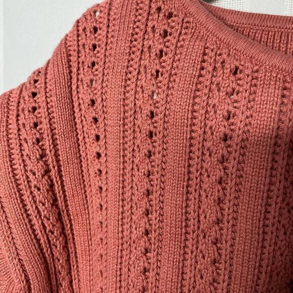 J. Crew Point Sur Boxy Pointelle Cable Knit Pullover Sweater Drop Shoulder Mauve - Picture 4 of 11